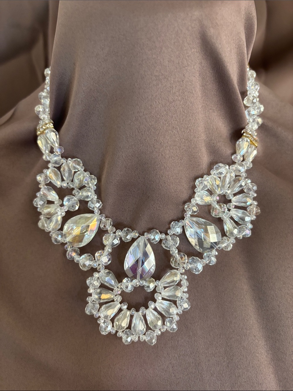 Crystal Statement Necklace in Clear/Iridescent - Women Jewelry